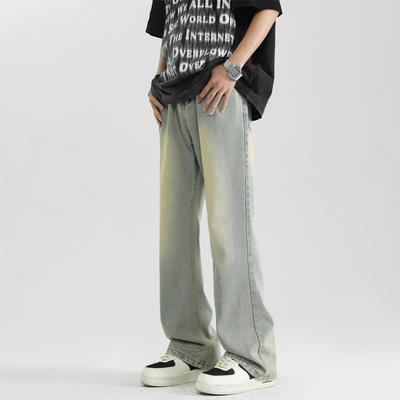 Yellow Mud Colored Jeans American Straight Slim Men's Wash Loose Pants High Street Spring Casual Pants