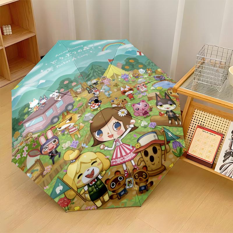 Animal Crossing Windproof Auto 8 Rib Folding Umbrella Portable Outdoor Parasol