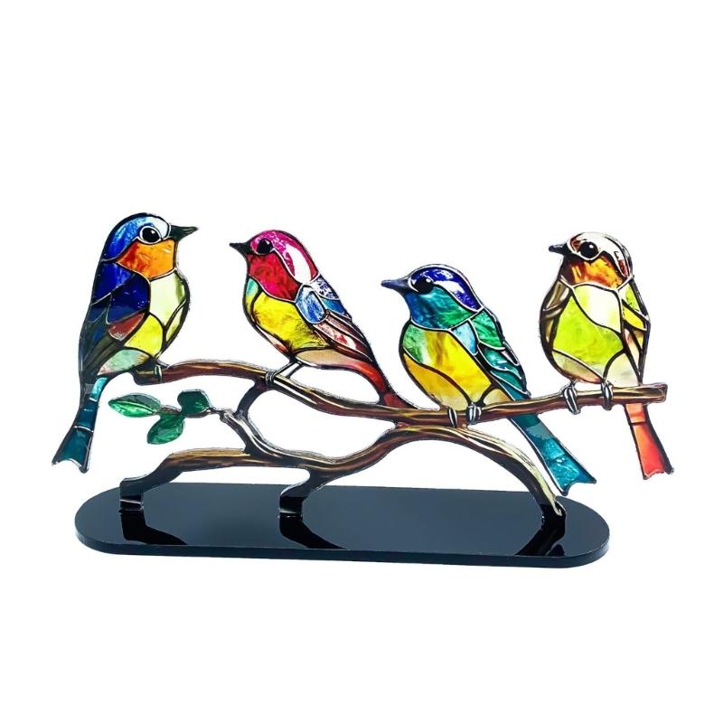 Acrylic Stained Birds Ornamented Art Craft Colorful Birds Ornamented Collectibles Holiday Decoration for Living Room 1