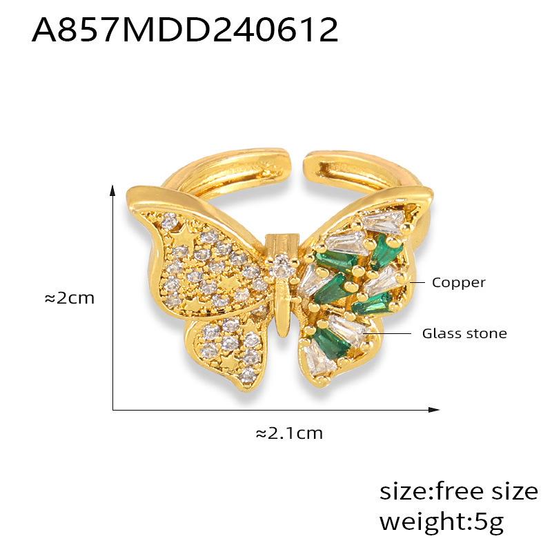 Korean Butterfly Shape Rhinestone Ring: Elegant 18k Gold-Plated Copper Design
