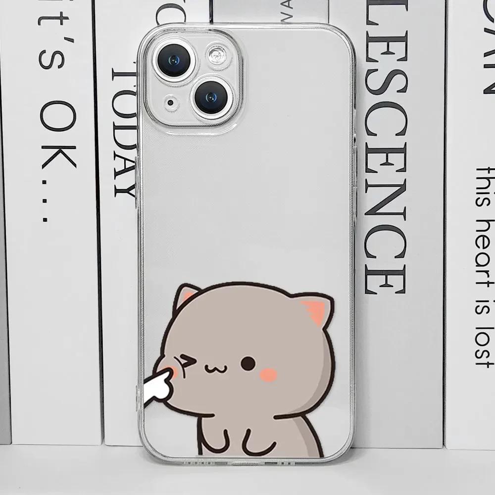 Funny Cartoon Heart Cat Paired Couple Phone Case for IPhone 11 12 13 16 15 Pro Max Mini X XS 7 8 14 Plus SE2 Clear Lovers Covers