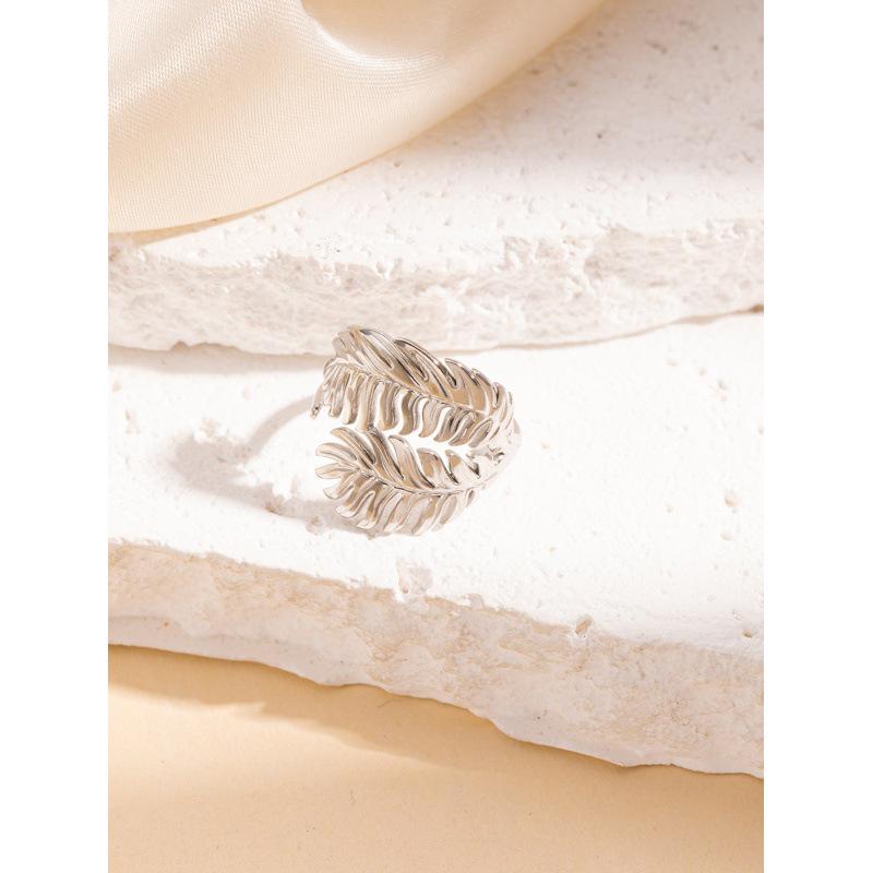 Retro Titanium Steel Irregular Leaf Butterfly Open Ring for Women