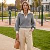 Women's Color Block Half-Zip Turtleneck Knit Sweater Top for Casual Wear