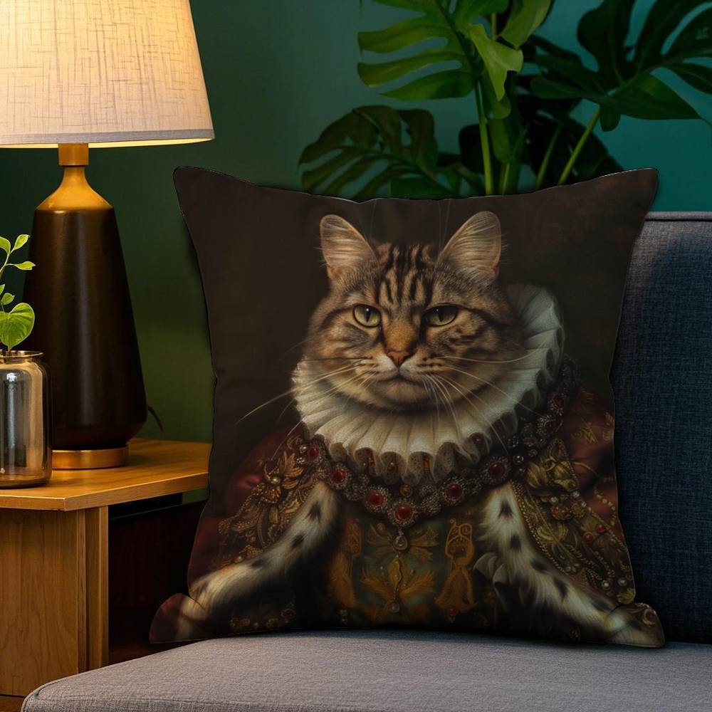 Renaissance Royal Cat Funny Pillow Case Sofa Living Room Bedroom Double-Sided Printing Square Cushion Nap Time Pillow Case