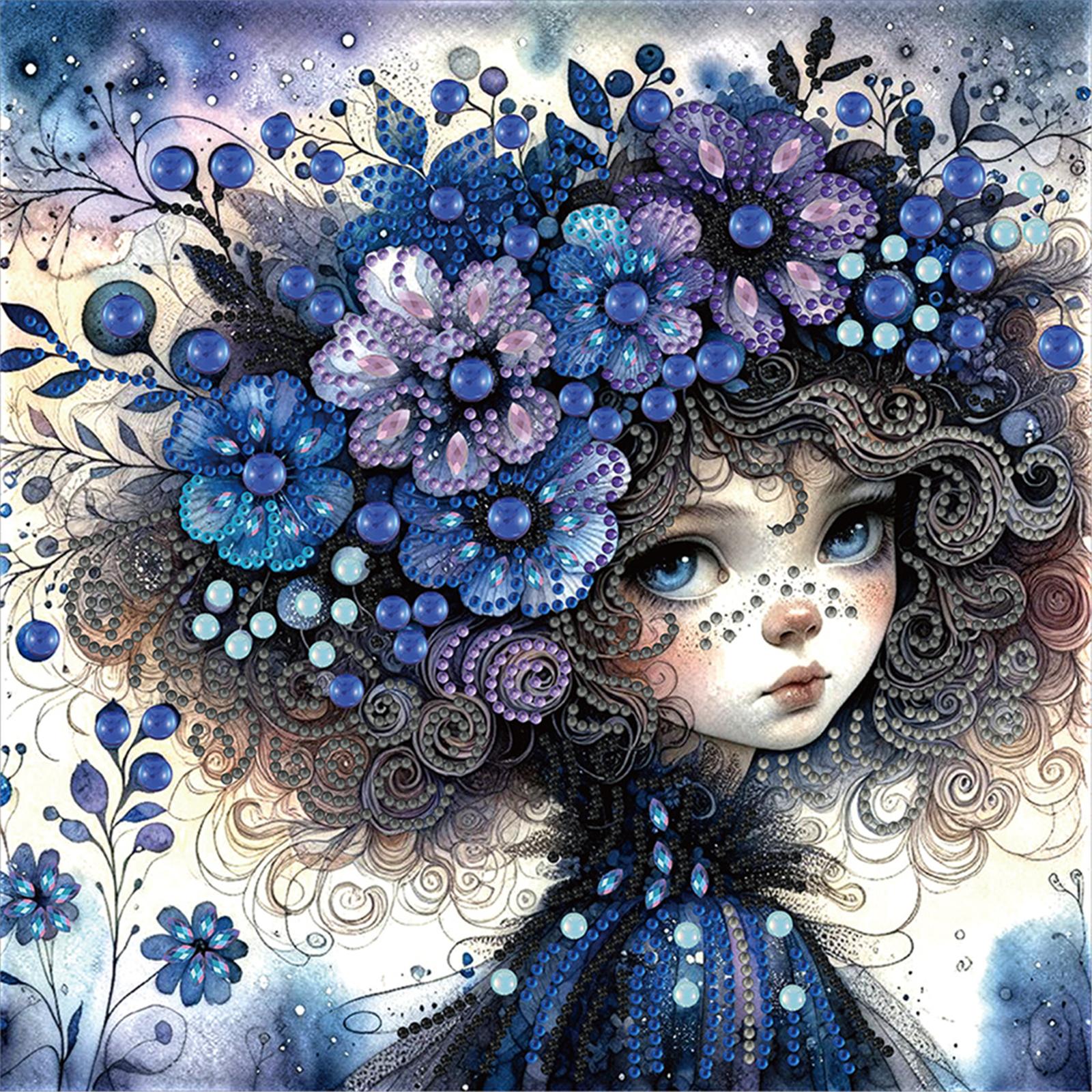 

Little Girl Partial DIY Irregular Drill Diamond Painting Gem Art for Adults/Beginners Gift Idea Home Decor 30x30CM синій