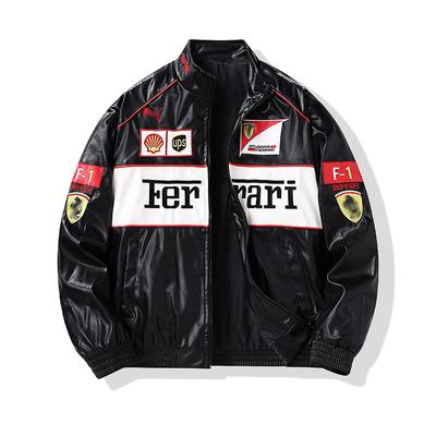 Leather Jacket Men's Embroidered Thickened Leather Locomotive Clothing Baseball PU Leather Cotton Clothing Couple Cotton Jacket Locomotive Flight