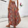 Boho Skirt Elastic High Waist A-Line Skirt Boho Adjustable Lace-up Retro Printed Loose Fit Slimming Skirt
