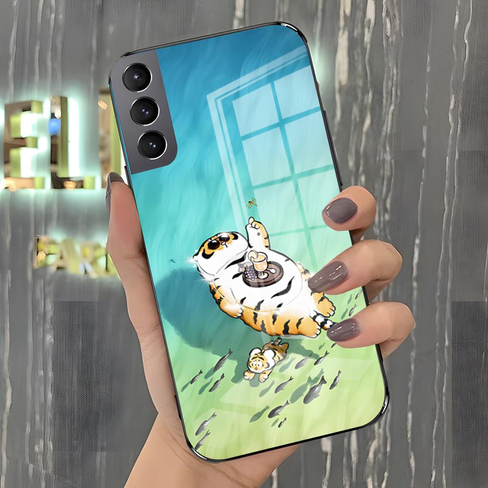 Funny Fat Tiger Phone Case For Samsung S26 S25 Plus S20 S20 Plus S22 Ultra S23 FE S21 Plus S21 Ultra Glass Cover