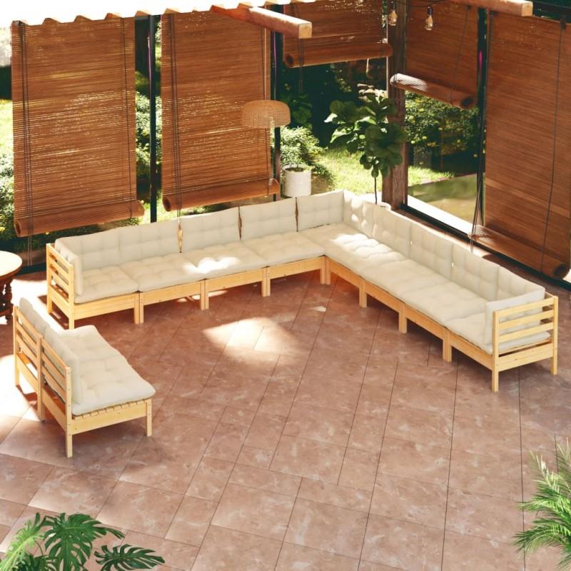 Day and Night - Day and Night Garden Furniture 11 Pieces and Cushions Solid Cream Pine Wood