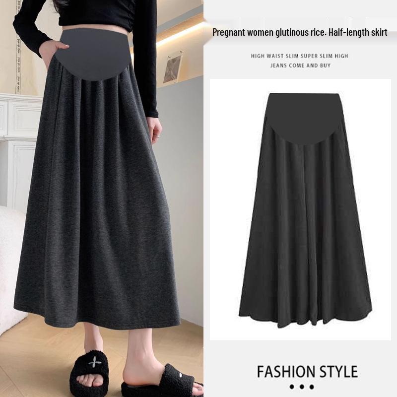 

High-Waist Pleated Maternity Skirt for Spring and Autumn 2XL темно-серого