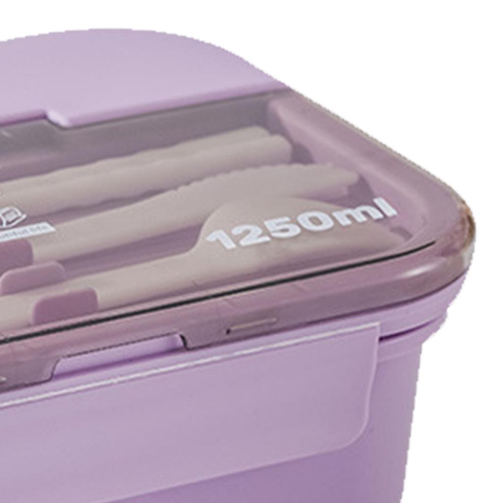 Lunsjboks med 3 rom 1250ml Lilla Lekkasjesikker PS PP Silikon Mikrobølgeovnsikker Bento Lunsjboks for Kontoret