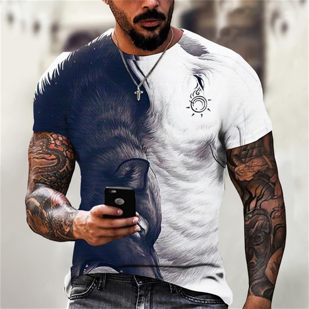 Animal Wolf męskie t-shirty główna ulica 3d drukuj krótkie rękawy top w stylu vintage T Shirt dla mężczyzn odzież ponadgabarytowa koszulka uliczna lato
