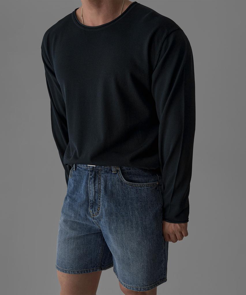 Baulopeulodeogteu Sheer Crop Raw Edge Knit [Navy]