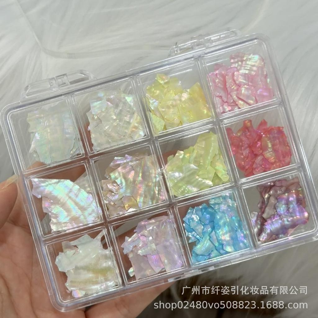 Ultra-Thin Iridescent Abalone Nail Art Ornaments - 6-Grid Box
