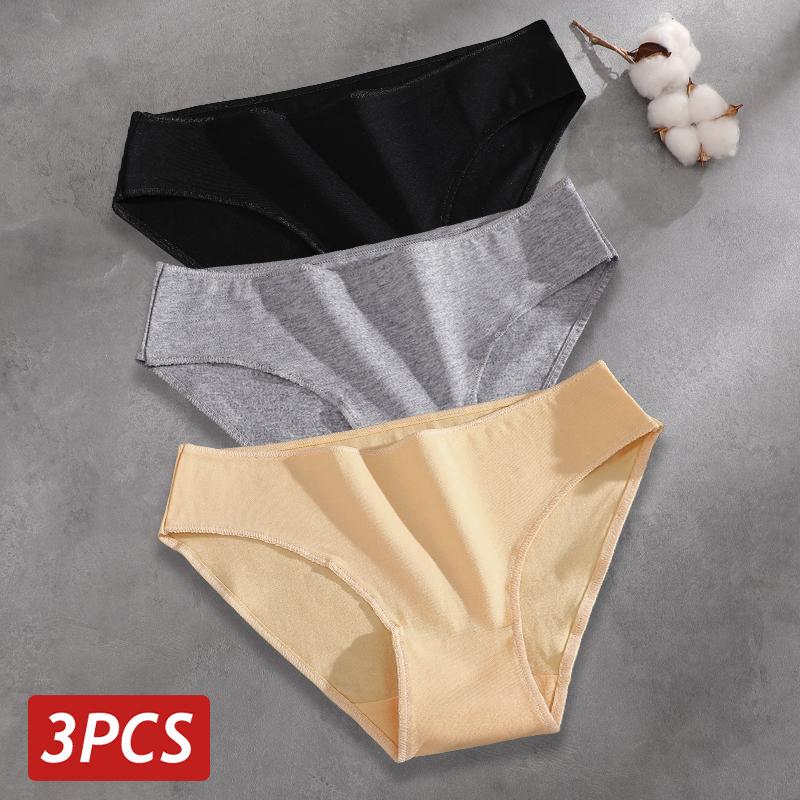 FINETOO 3Pcs/Set Seamless Cotton Fabric Briefs Underwear For Women Sexy Low Waist Breathbale Panties Female Elastic Solid Color Lingerie