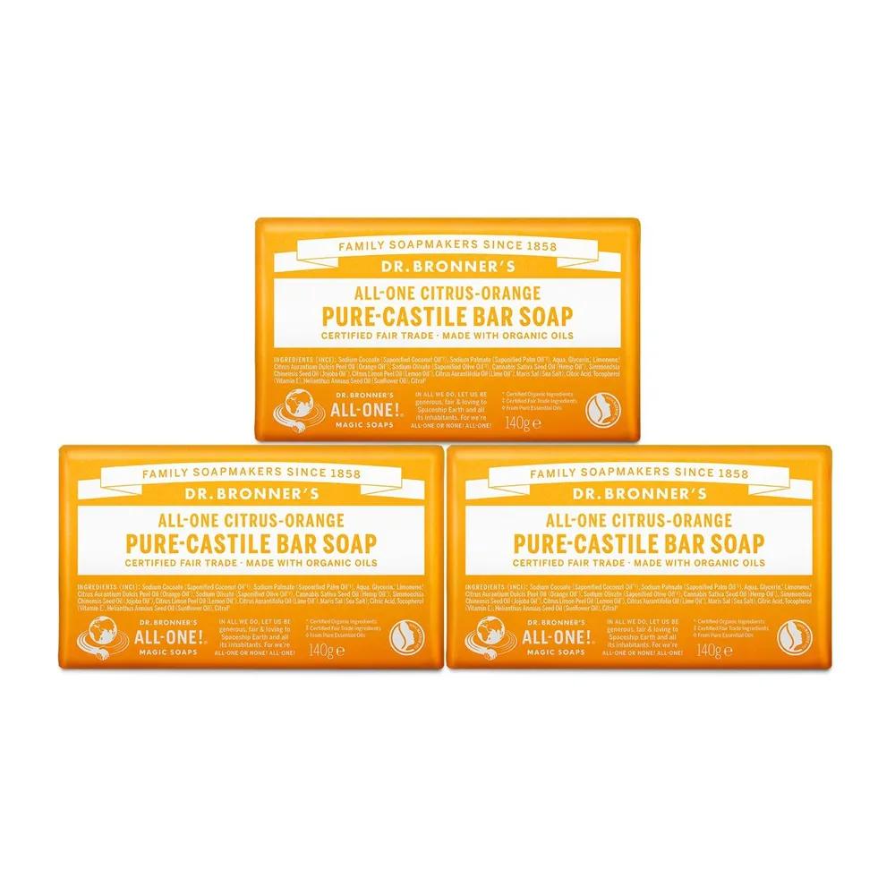 Dr. Bronner s Citrus Orange Pure Castile Bar Soap 140g (3 pieces)