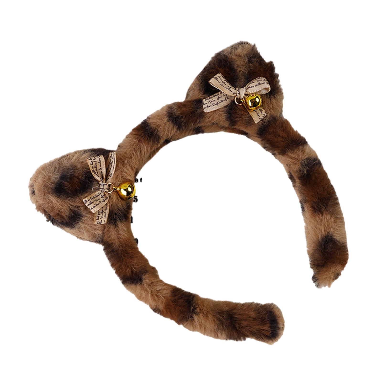 

Повязка на голову с кошачьими ушками с леопардовым принтом, милый плюшевый аксессуар для волос для женщин и девочек, головные уборы для вечеринок и повседневной носки