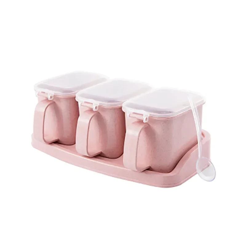Wheat Straw Seasoning Nice Box Pepper Spice Shaker Salt Seasoning Transparent PP Kitchen Cruet Condiment Bottle Jars Storage Box for Home