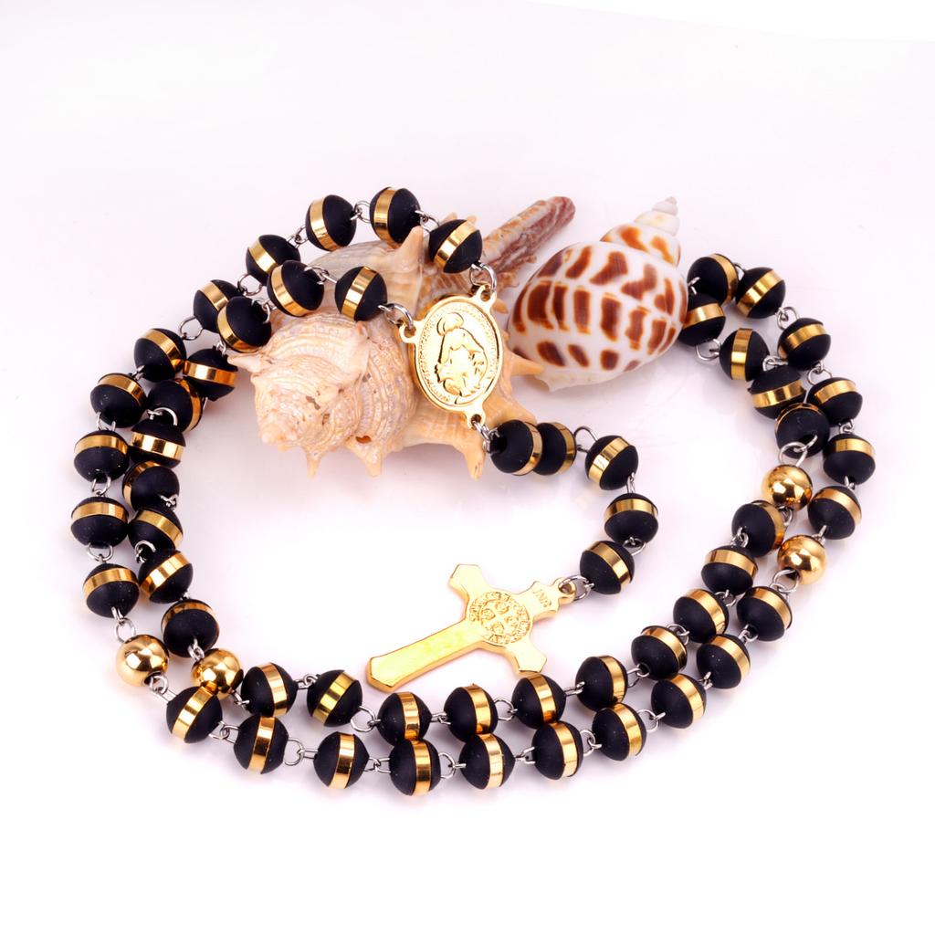 Vintage Rosary Cross Necklace With Madonna Pendant 63CM Chain Religious Jewelry For Women Men