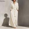 ZANZEA Women Formal Casual Turn Down Collar Long Sleeve Loose Long Shirt Dress