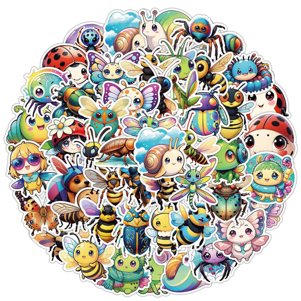 50 Cartoon Insect Stickers: Waterproof Doodle Decals for Water Bottles, Computers & Phones