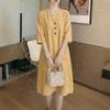 ZANZEA Women Casual V-Neck Solid Color 3/4 Sleeve Loose Dress