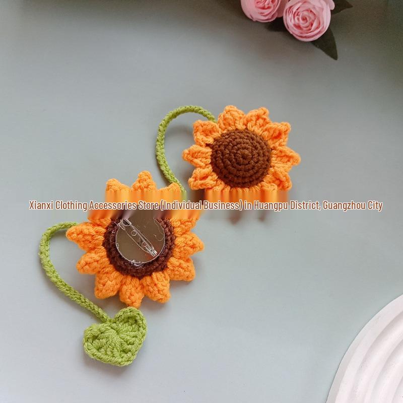 Hand-Crocheted Sunflower Pendant Bag Accessory & Brooch