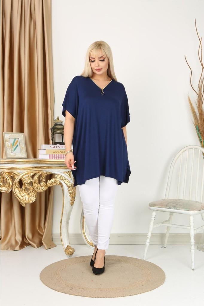 Damen Bluse in großen Größen, Marineblau, Oversize-Bluse mit Reißverschluss