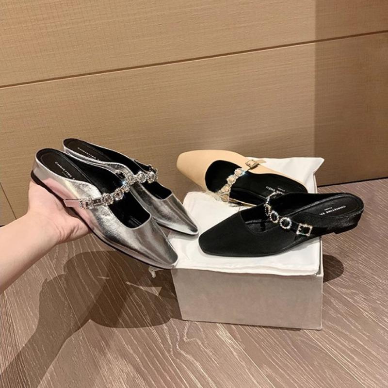 Square-toed Shoes Rhinestone Flat-bottomed Flip-flops Women's Sandals