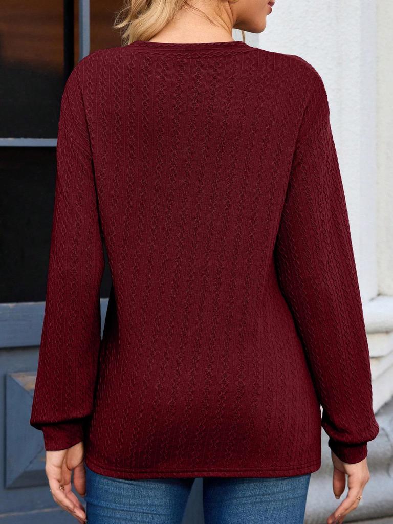 Elegant V-Neck Long Sleeve Plus Size T-Shirt for Autumn/Winter