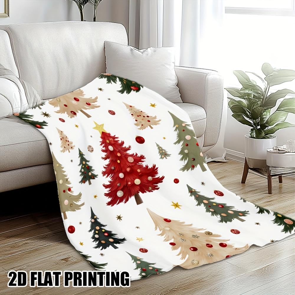 Christmas Trees Pattern Flannel Throw - Soft Cozy Retro Design for Sofa, Bed, Office - All-Season Festive Decor