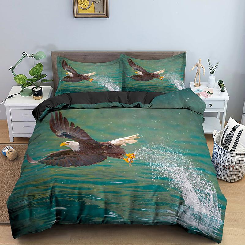 Eagle Duvet Cover Animal Bedding Set Queen King Size For Kids Teens Adults White Black Wildlife 2/3pcs Polyester Quilt Cover