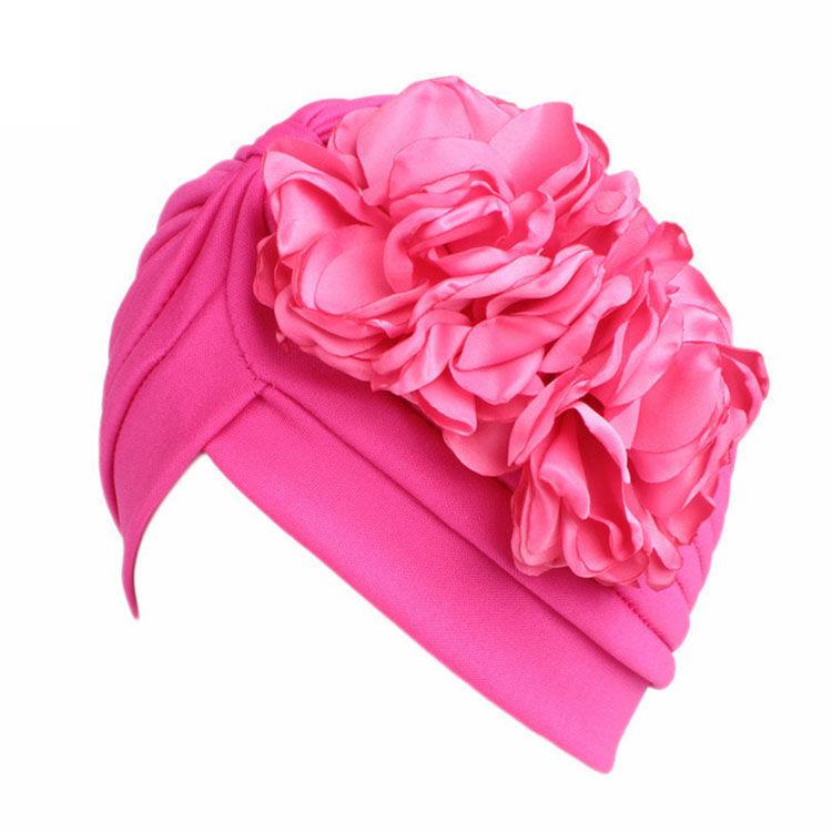 Spring and Summer Sweet Big Flower Headgear Retro Pullover Hat Female Dancing Confinement White Hair Headgear Travel Headscarf Hat