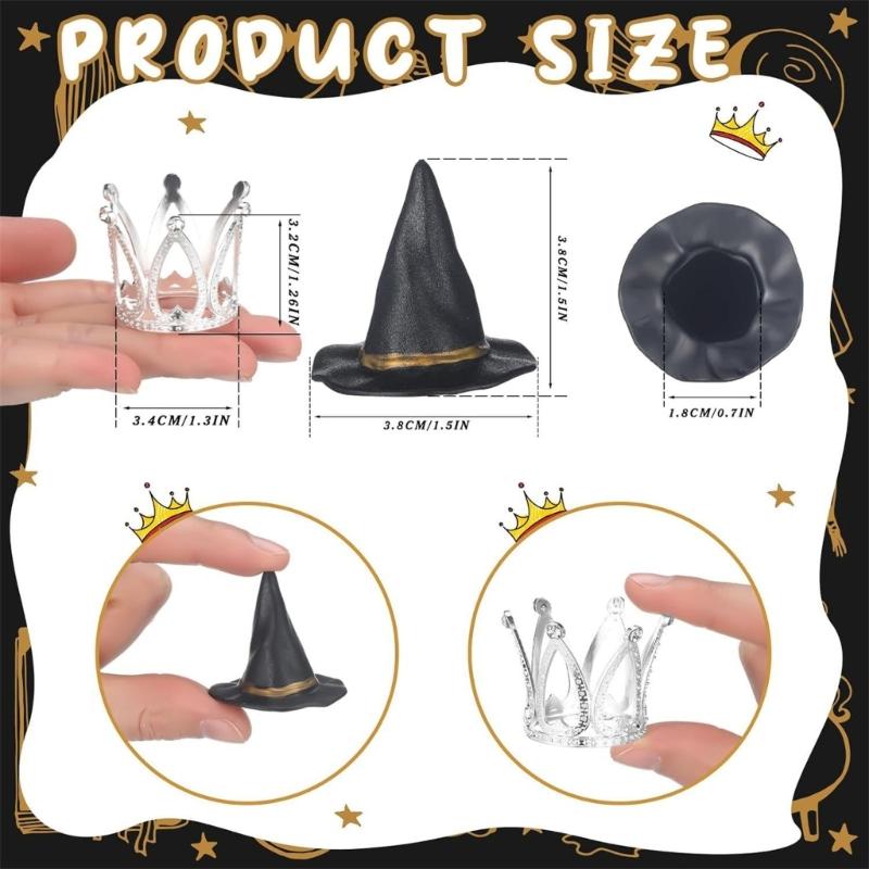 Pack of 24 Plastic Witch Hat and Crowns Cake Toppers for Birthday Party Halloween Decorations Cupcakes Accessories