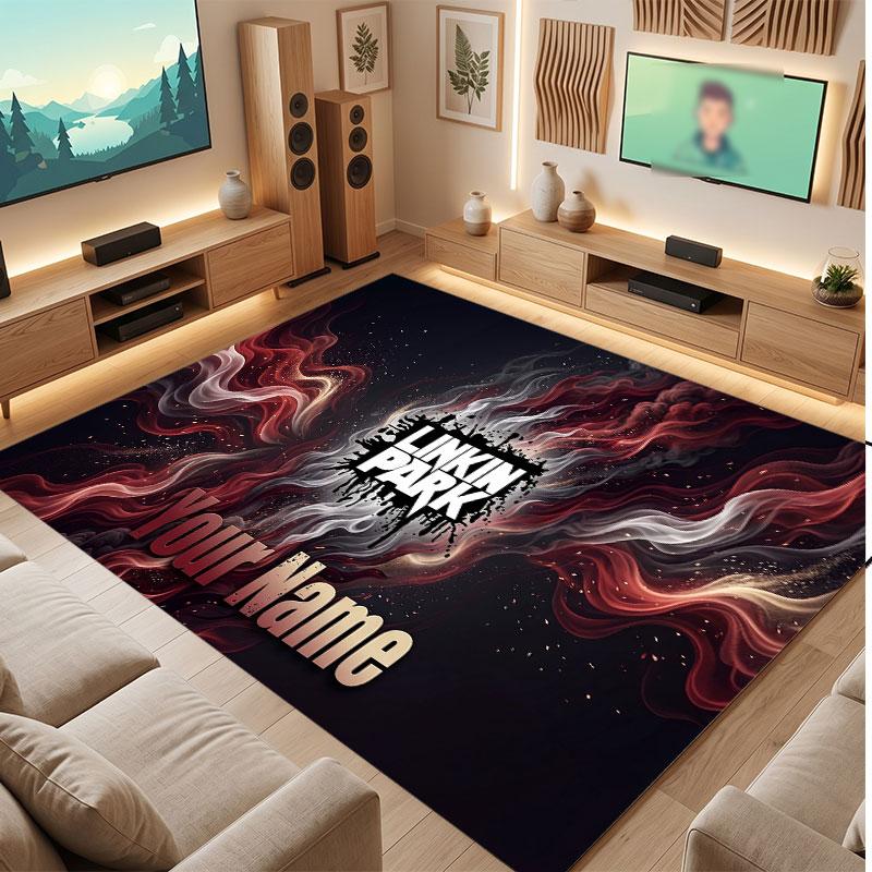 Linkin Park Personalized Crystal Velvet Carpet, Customized Name Text Soft Anti‑Slip Rug for Living Room Bedroom