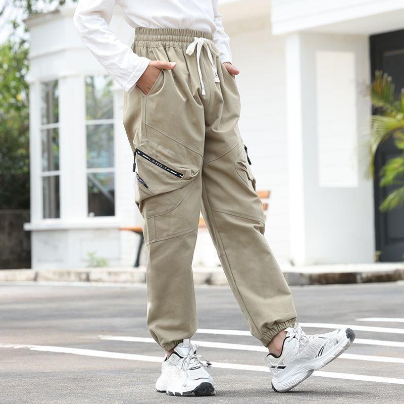 Boys' Loose-Fit 100% Cotton Work Pants: Spring/Fall Children's Casual Sports Pants