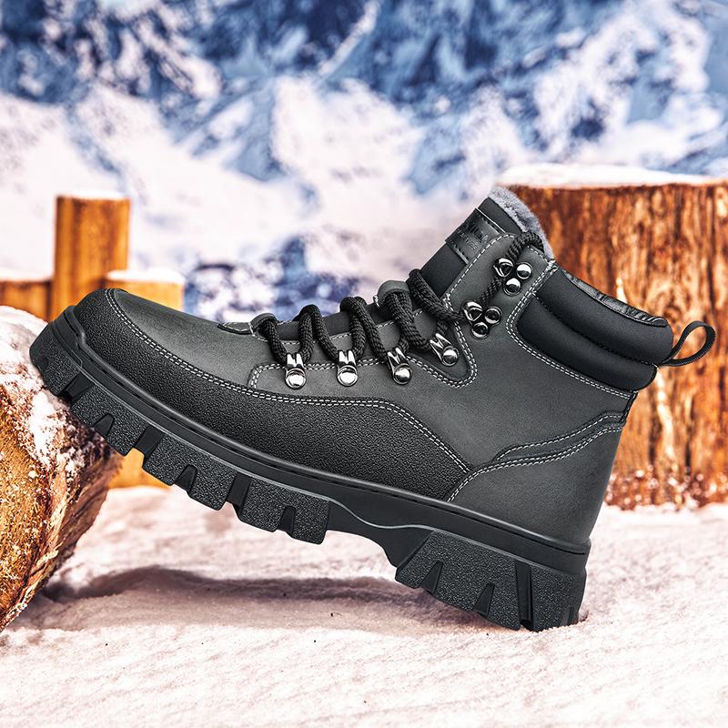 All-match Stylish Mens Ankle Boots Fashion Genuine Leather Walking Shoes Vintage Winter Platform Snow Shoes Hot Sale Basic Boots