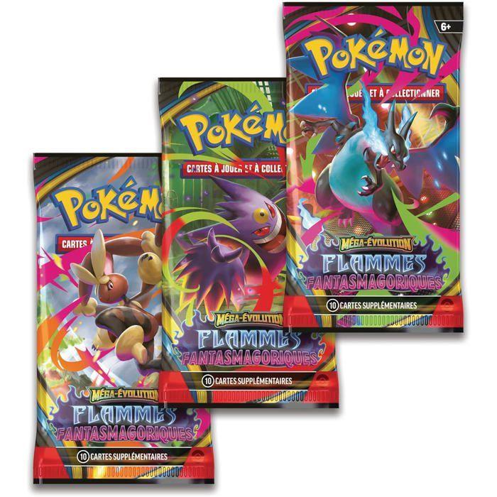 Blister de 3 boosters - POKEMON - Méga-Évolution – Flammes Fantasmagoriques - 1 carte promo brillante - Couleur bleu - Dès 3 ans