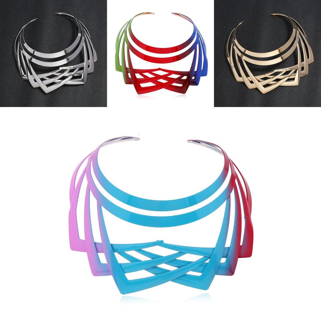 Geometric Metal Collar Necklace With Multilayer Chain For Trendy Women
