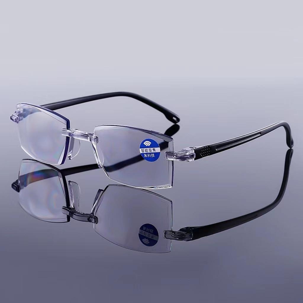 

Unisex Rimless Blue Light Blocking Eyewear Ultra Light Square Frame Vintage Far Sight Eyewear Male S Frameless Reading Glasses +4.0
