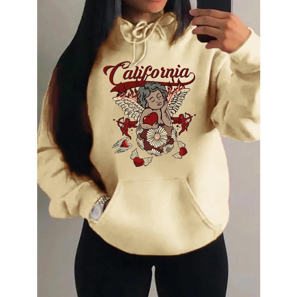 California Love Wing Angel Boy Printed Hoodies Women Harajuku Pocket Streetwear Fashion Oversized Hoody Fleece Autumn