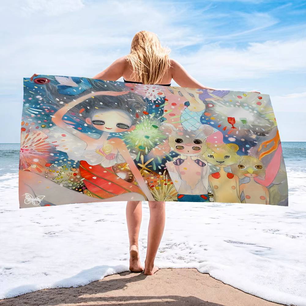 A-Aya-Takano Surreal-Vibrant Beach Towel Colorful Bath Towels for Girl Microfiber Quick Dry Sand Free Beach Yoga Spa Gym Pool