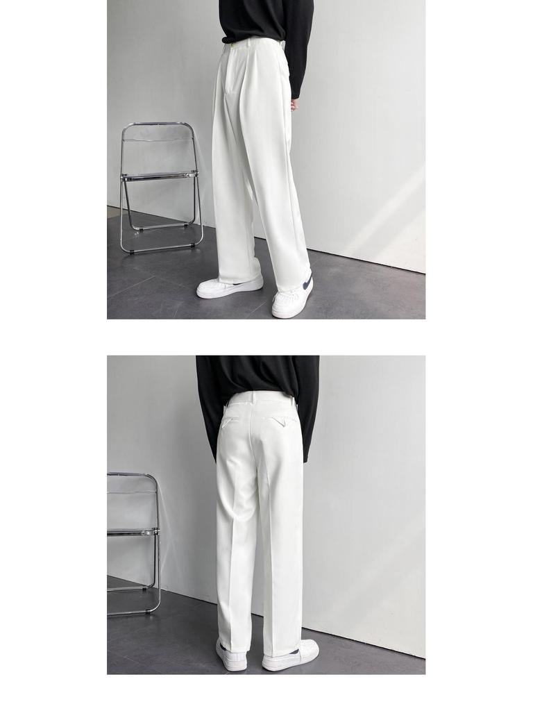 Men's Classic Pleated Solid Color Trousers - Versatile, Loose-Fit for Spring and Autumn In Korean Business Style