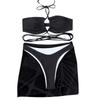 Women's Summer Fashion Sexy Color Backless Lace-up Waist Pleated Knotted Bikini Three-pieces Swimsuit