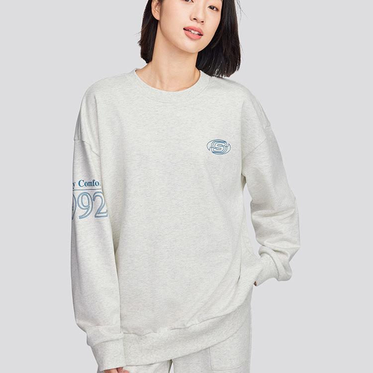 Skechers Retro Sports Loose Fit Crewneck Sweatshirt Unisex Sweatshirt Light-White Gray L324U096-0248