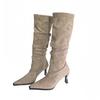 2025 new pointed thin heel pleated western cowboy boots autumn and winter new stacking boots high heel but knee boots