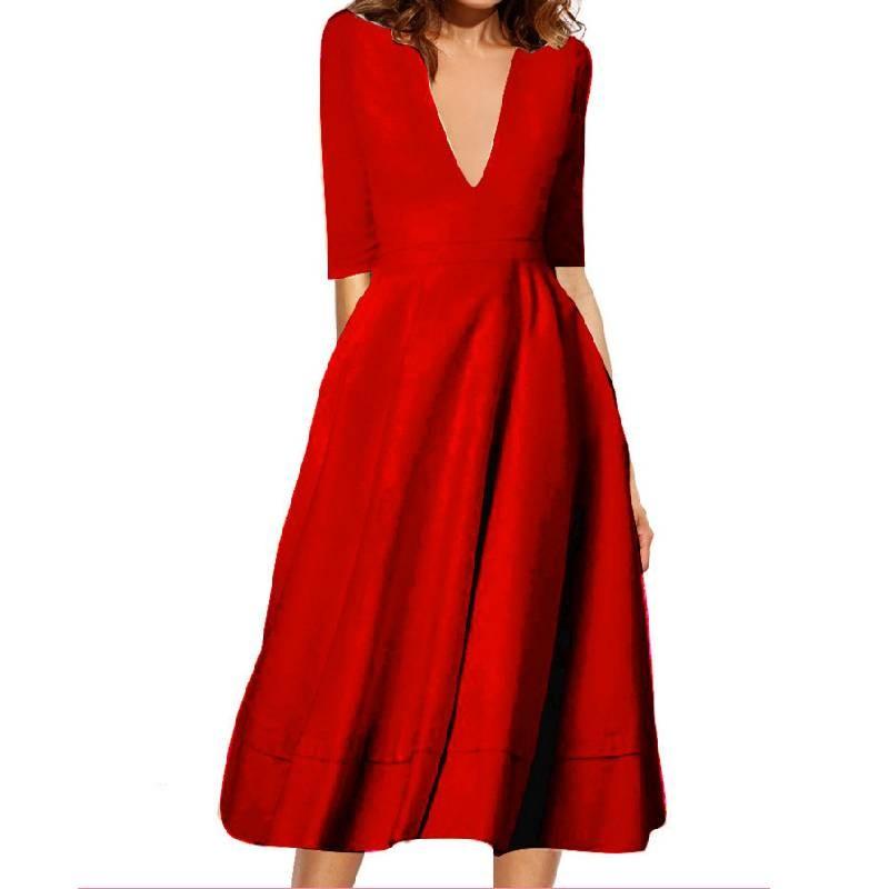Robe élégante et décontractée en maille pour femme, avec col en V, disponible en plusieurs couleurs.