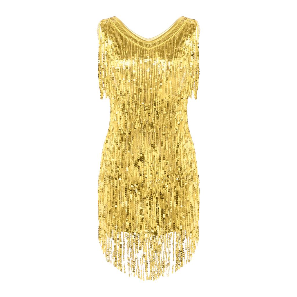 slim fit dress slacks Sequin Tassel Dress Costume (Gold)  The Party Inventory