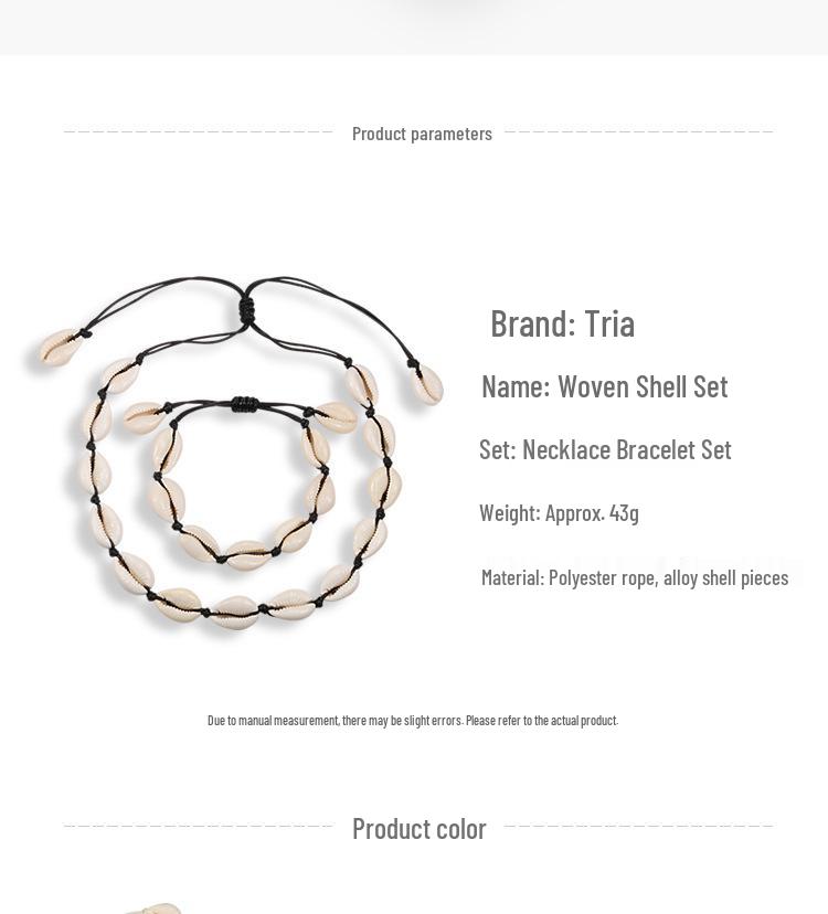 Seaside Resort Jewelry Set: Shell Clavicle Necklace Choker & Adjustable Bracelet.