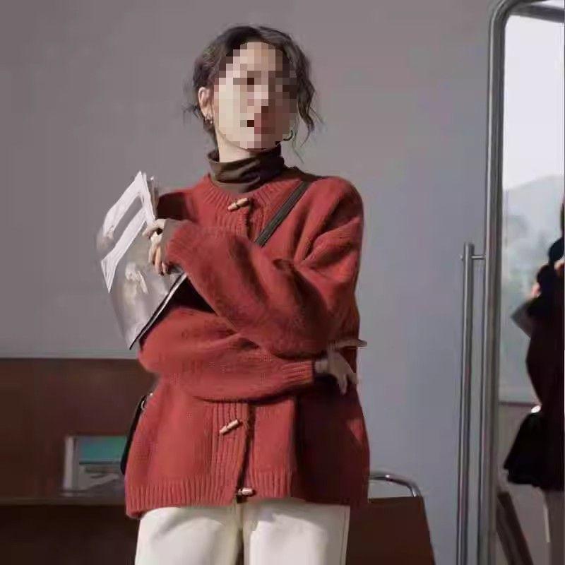 Vintage Soft Round Neck Sweater Knitted Cardigan Jacket Women Spring Autumn